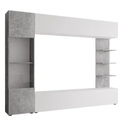 Parete attrezzata 250x187h cm soggiorno bianco effetto pietra Gracia
