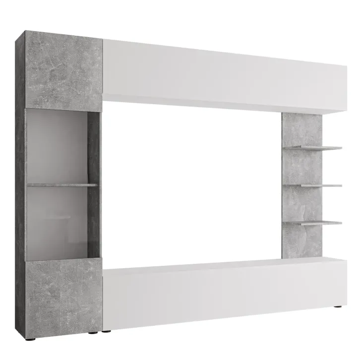 Parete attrezzata 250x187h cm soggiorno bianco effetto pietra Gracia