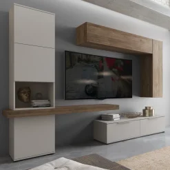 Parete attrezzata 280x207h cm soggiorno beige noce Universe