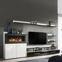 Parete attrezzata 290x165h cm soggiorno bianco opaco e lucido nero Vega Gihome®