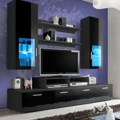 Parete attrezzata 200x190h cm soggiorno nero lucido Orlando Gihome®
