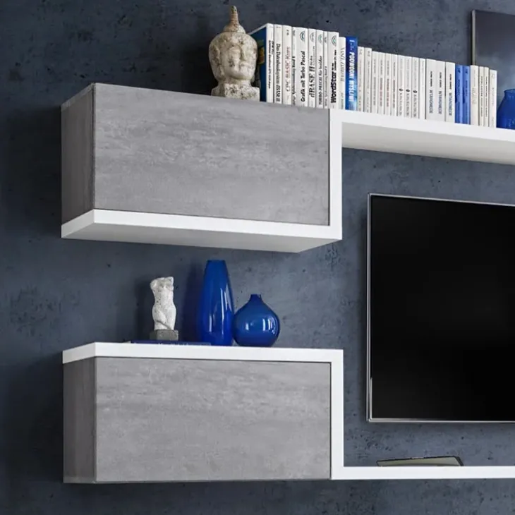 Parete attrezzata 230x95h cm soggiorno bianco cemento Almada Gihome®
