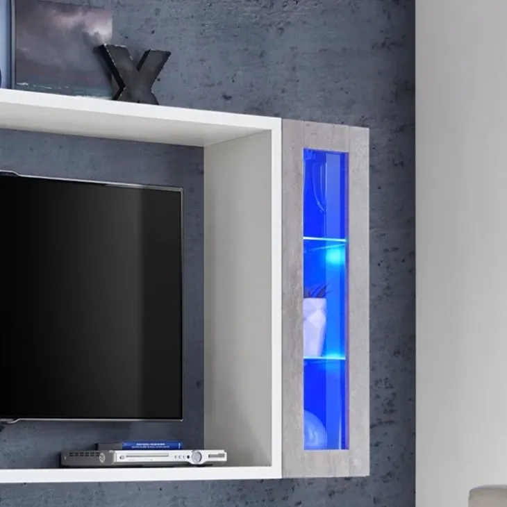 Parete attrezzata 230x95h cm soggiorno bianco cemento Almada Gihome®