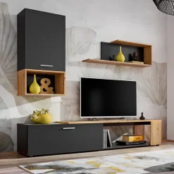 Parete attrezzata 200x180h cm soggiorno nero opaco rovere Caravaggio 2