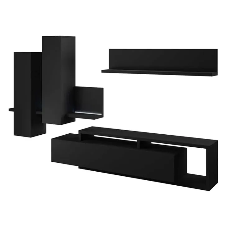 Parete attrezzata 219x205h cm soggiorno nero opaco Megan Gihome®