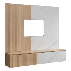 Parete attrezzata 160x148h cm sospesa cannettato, rovere, bianco effetto marmo Kendo