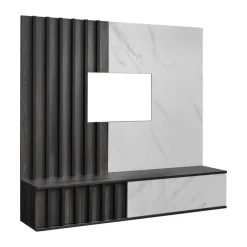 Parete attrezzata 160x148h cm sospesa cannettato wengè bianco effetto marmo Kendo