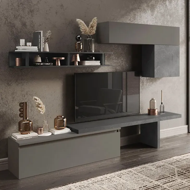 Parete attrezzata 280x190h design moderno cm grigio scuro antracite Sunset 25