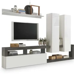 Parete attrezzata 277x200h moderna cm bianco lucido ossido Invictus
