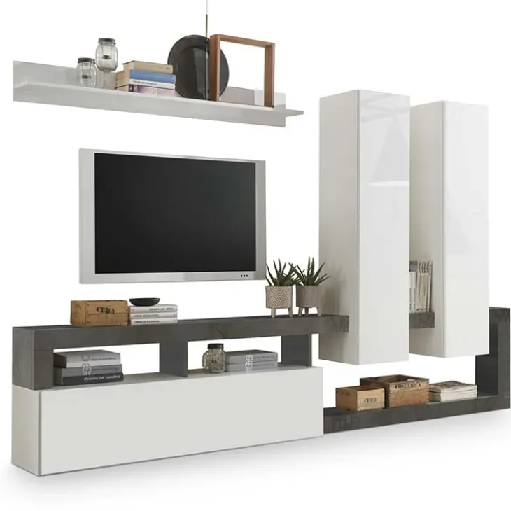 Parete attrezzata 277x200h moderna cm bianco lucido ossido Invictus