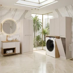 Pensile bagno lavanderia 35x85h cm cannettato 1 anta beige Cleany
