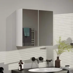 Pensile bagno sospeso 60x60h cm 2 ante con specchio bianco Motty