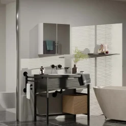Pensile bagno sospeso 60x60h cm 2 ante con specchio bianco Motty