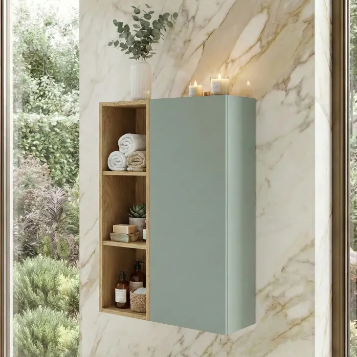 Pensile bagno sospeso 50x80h cm 1 anta verde salvia rovere Speranza
