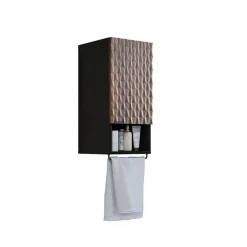 Pensile bagno sospeso 34x81h cm 1 anta 1 vano a giorno nero anta decorata noce Silvy