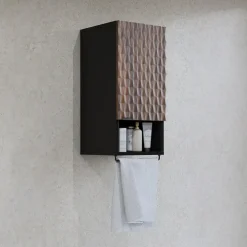 Pensile bagno sospeso 34x81h cm 1 anta 1 vano a giorno nero anta decorata noce Silvy