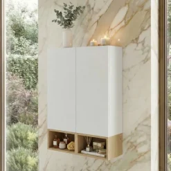 Pensile bagno sospeso 60x100h cm 2 ante bianco rovere Speranza