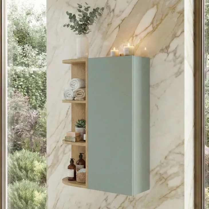 Pensile bagno sospeso 45x80h cm 1 anta verde salvia rovere Speranza