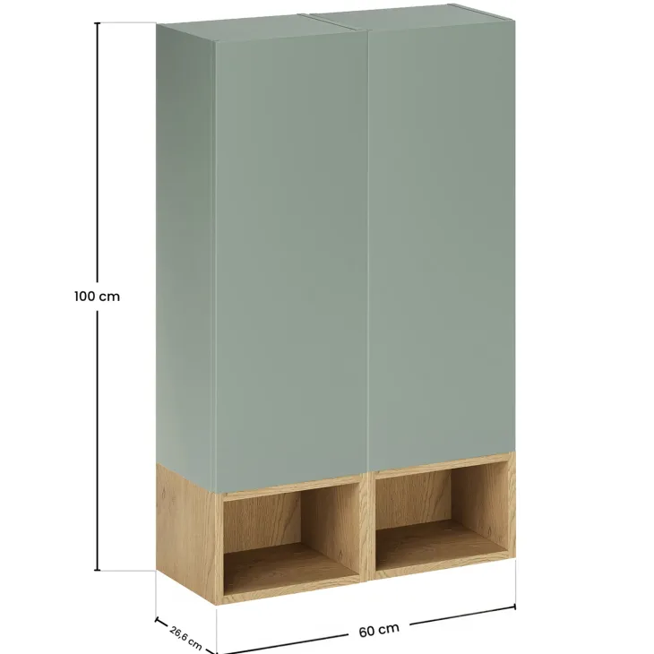 Pensile bagno sospeso 60x100h cm 2 ante verde salvia rovere Speranza