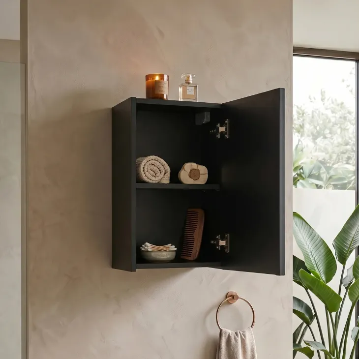 Pensile bagno sospeso 30x57h cm cannettato 1 anta nero Cleany