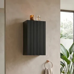 Pensile bagno sospeso 30x57h cm cannettato 1 anta nero Cleany