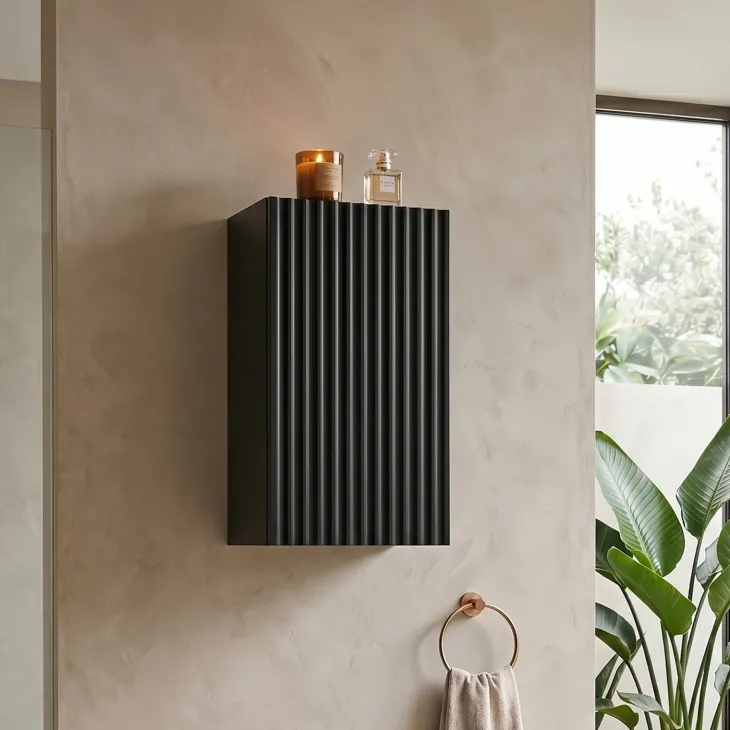 Pensile bagno sospeso 30x57h cm cannettato 1 anta nero Cleany