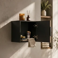 Pensile bagno sospeso 35x35h cm cannettato 1 anta quercia antracite Limpid