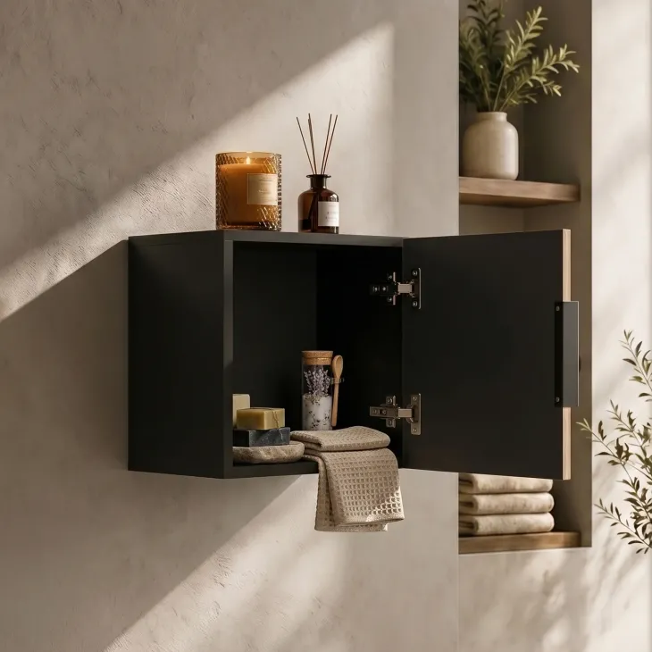 Pensile bagno sospeso 35x35h cm cannettato 1 anta quercia antracite Limpid