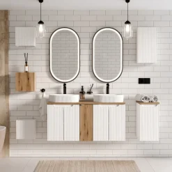 Pensile bagno sospeso 30x57h cm cannettato 1 anta bianco Cleany