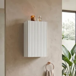 Pensile bagno sospeso 30x57h cm cannettato 1 anta bianco Cleany