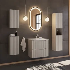 Pensile bagno sospeso 30x57h cm cannettato 1 anta beige Cleany