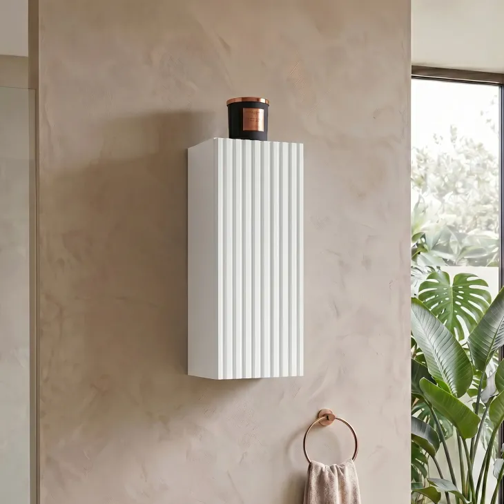 Pensile bagno sospeso 20x57h cm cannettato 1 anta bianco Cleany