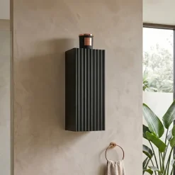 Pensile bagno sospeso 20x57h cm cannettato 1 anta nero Cleany