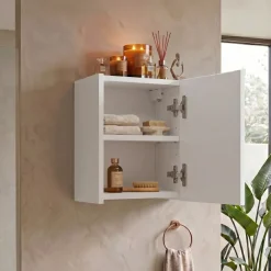 Pensile cubo bagno sospeso 30x30h cm cannettato 1 anta bianco Cleany