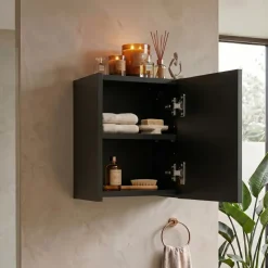 Pensile cubo bagno sospeso 30x30h cm cannettato 1 anta nero Cleany