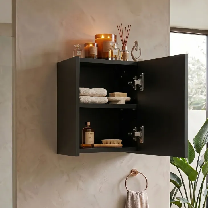 Pensile cubo bagno sospeso 30x30h cm cannettato 1 anta nero Cleany