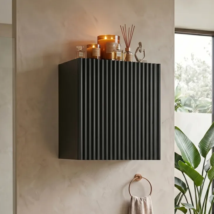 Pensile cubo bagno sospeso 30x30h cm cannettato 1 anta nero Cleany