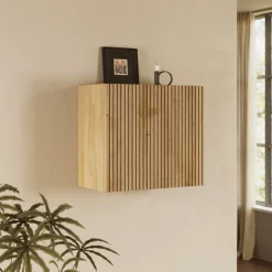 Pensile cubo cannettato 55x50h cm 1 anta reversibile rovere chiaro Sunset Decor