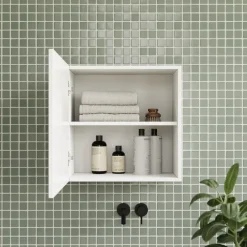 Pensile cubo sospeso bagno 55x50h cm 1 anta reversibile bianco lucido Sunset