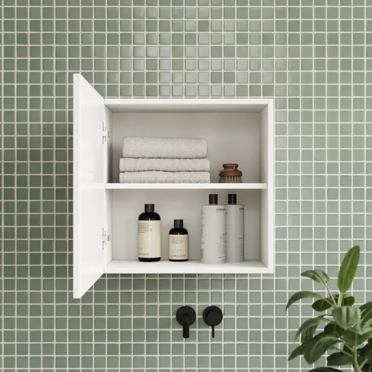 Pensile cubo sospeso bagno 55x50h cm 1 anta reversibile bianco lucido Sunset
