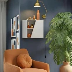 Pensile cubo sospeso 55x50cm 1 anta taglio obliquo reversibile bianco lucido Sunset