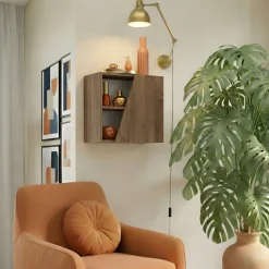 Pensile cubo sospeso 55x50cm 1 anta taglio obliquo reversibile rovere scuro Sunset