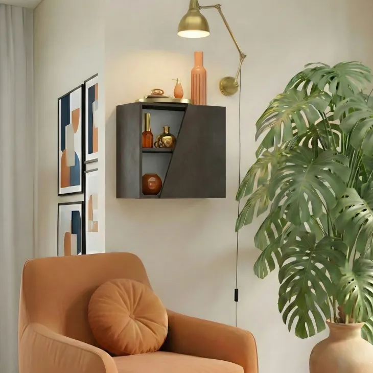 Pensile cubo sospeso 55x50cm 1 anta taglio obliquo reversibile ossido nero Sunset