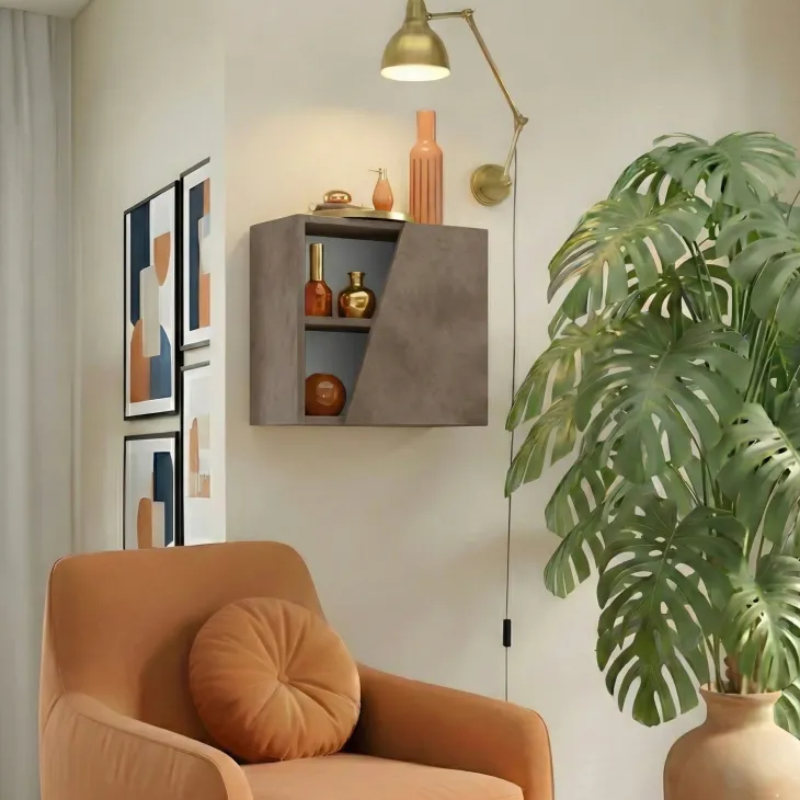 Pensile cubo sospeso 55x50cm 1 anta taglio obliquo reversibile marrone bronzo Sunset