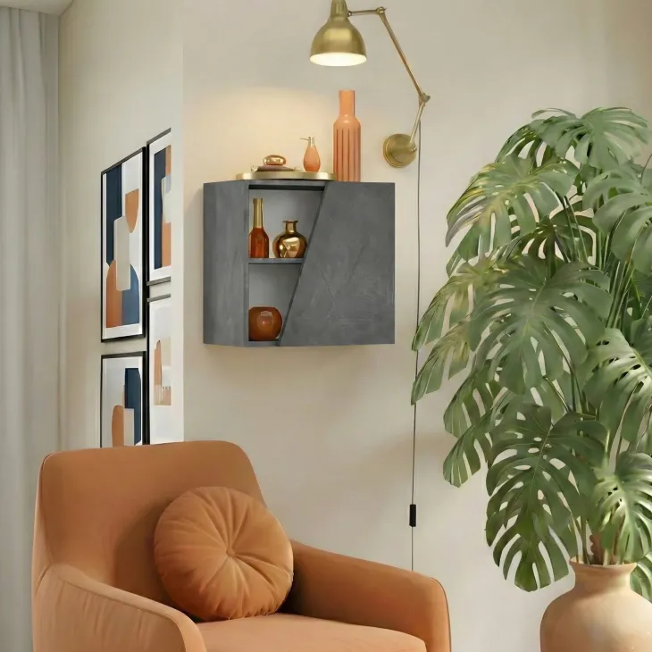 Pensile cubo sospeso 55x50cm 1 anta taglio obliquo reversibile antracite Sunset