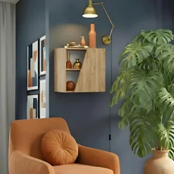 Pensile cubo sospeso 55x50cm 1 anta taglio obliquo reversibile rovere chiaro Sunset