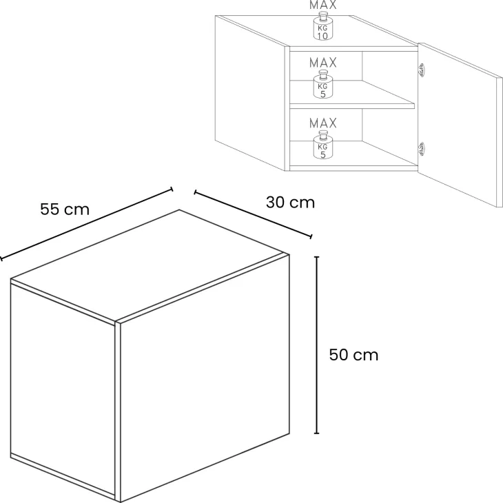Pensile cubo sospeso 55x50h cm 1 anta reversibile con telaio tortora Sunset