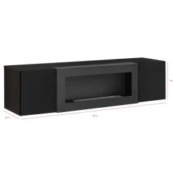 Pensile sospeso con biocamino 160x40h cm nero opaco e lucido Ignis 1 Gihome®