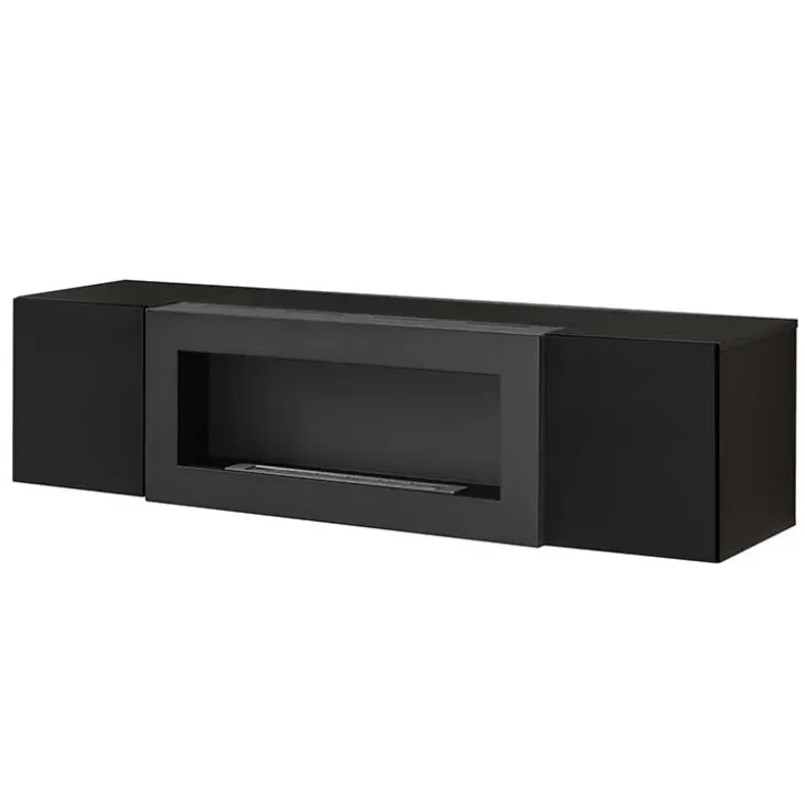 Pensile sospeso con biocamino 160x40h cm nero opaco e lucido Ignis 1 Gihome®