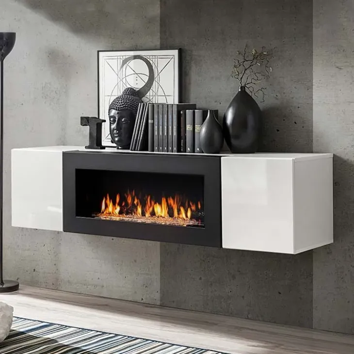 Pensile sospeso con biocamino 160x40h cm bianco Ignis 1 Gihome®
